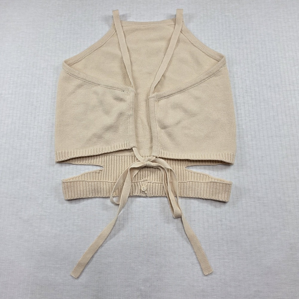 Lulus Cream Cotton Blend Cutout Tie Back Sweater Tank Size M Boho Summer Casual - Picture 6 of 8